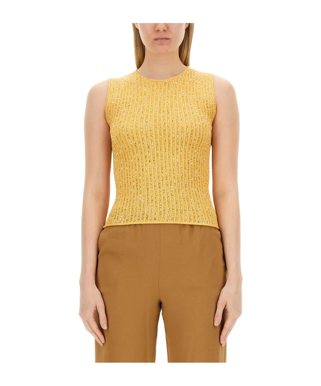 Sequin-Embellished Ribbed-Knit Tank Top