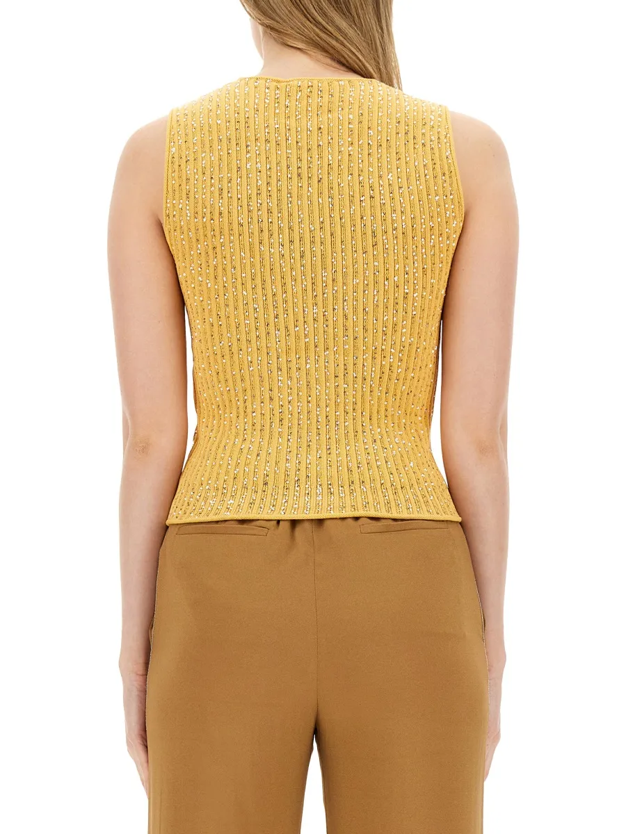 Sequin-Embellished Ribbed-Knit Tank Top