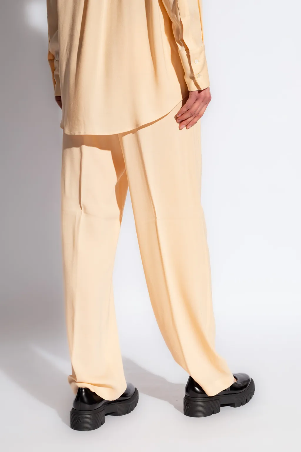 Elasticated Waistband Straight Crepe Trousers