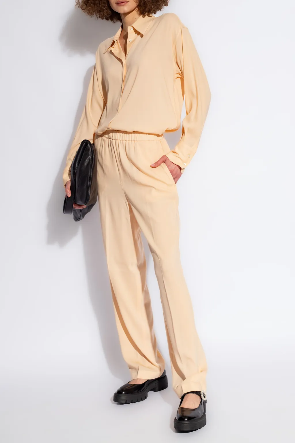 Elasticated Waistband Straight Crepe Trousers