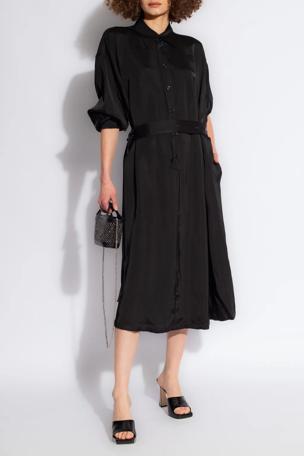 Belted Satin Shirtdress