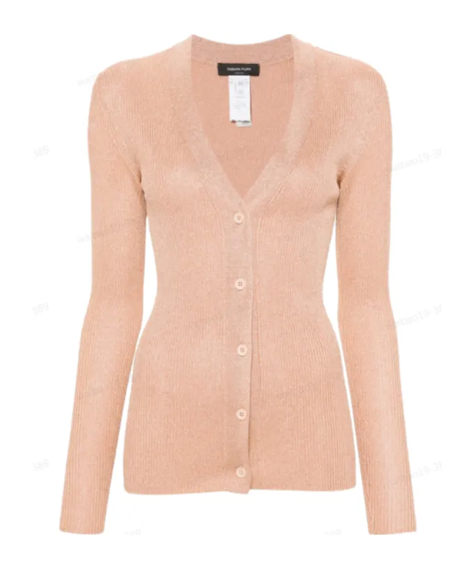 Metallic-Threading Ribbed-Knit Cardigan