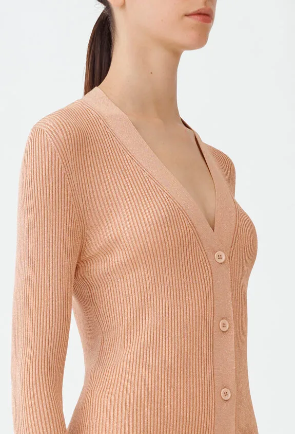 Metallic-Threading Ribbed-Knit Cardigan