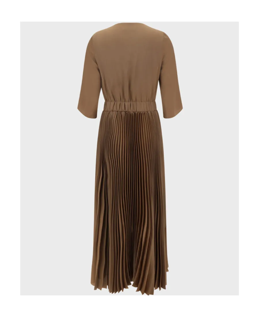 Pleated Effect V-Neck Long Dress