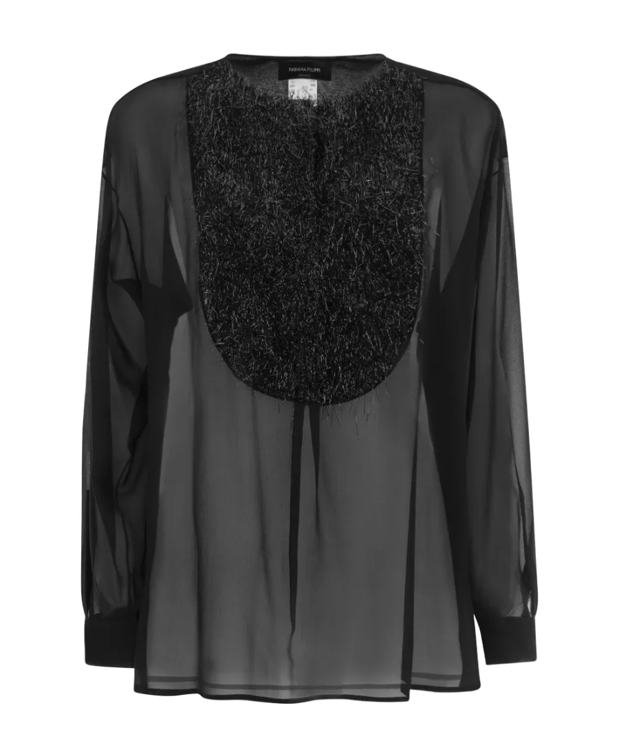Sheer Sleeved Panelled Blouse