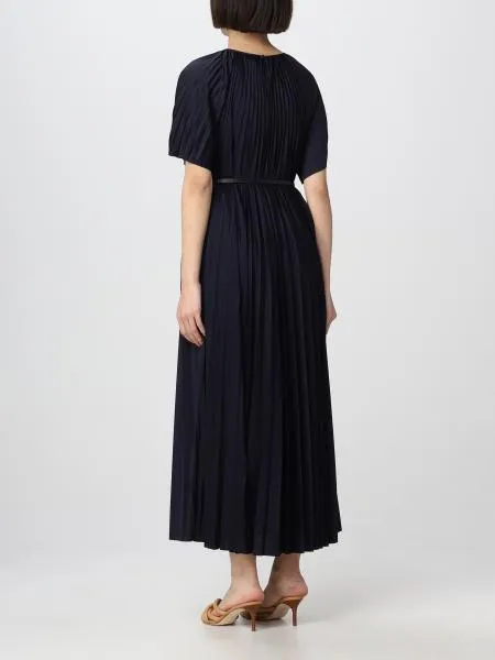 Pleated Round-Neck Dress