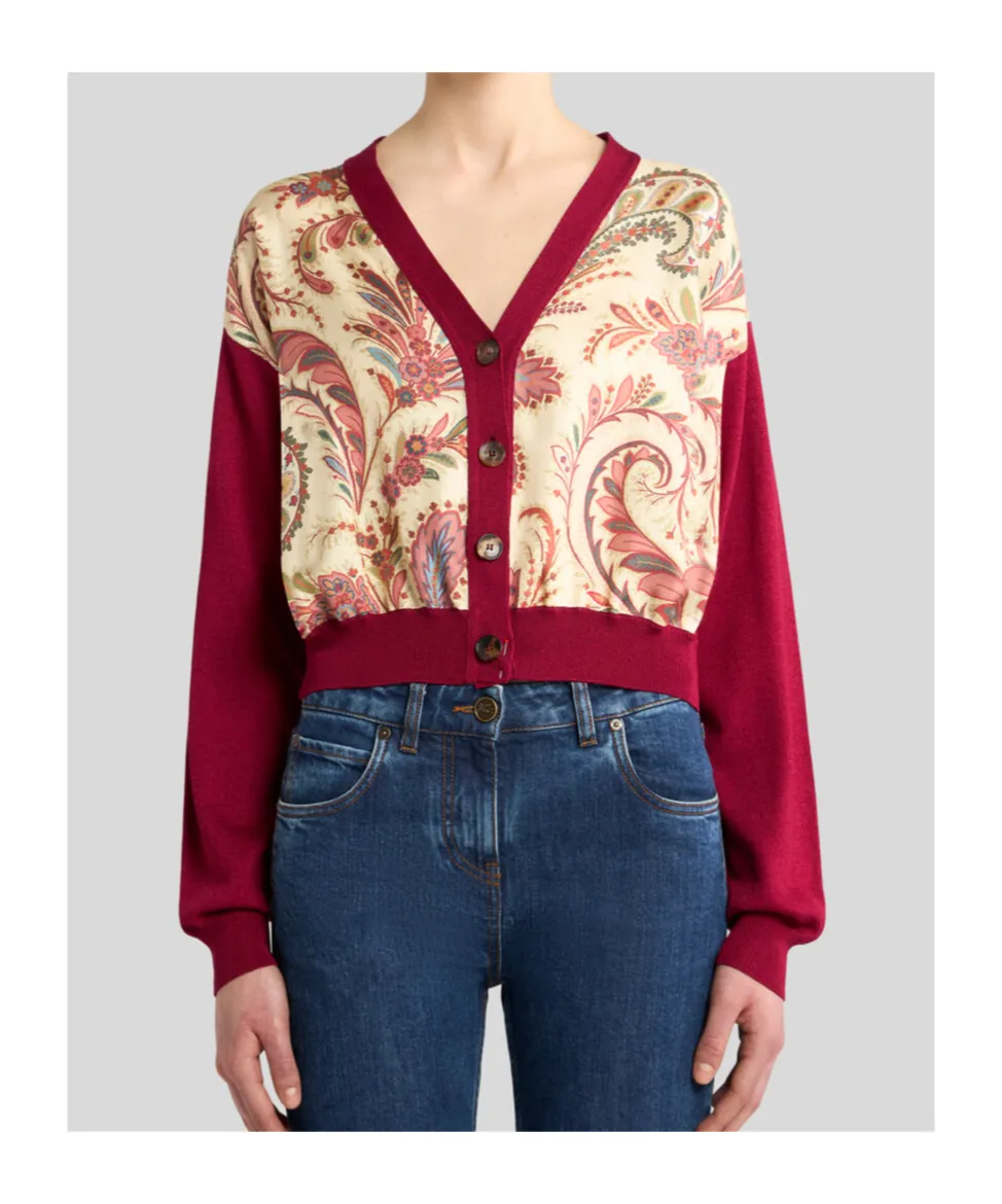 Cropped Cardigan With Printed Insert