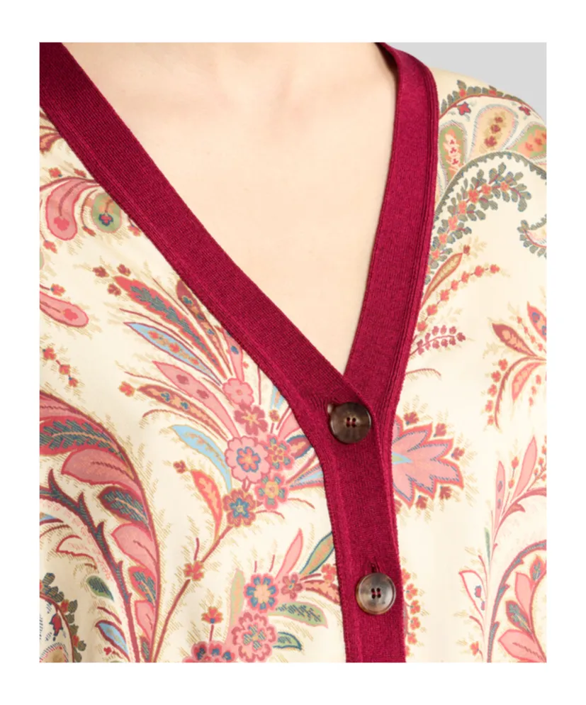 Cropped Cardigan With Printed Insert