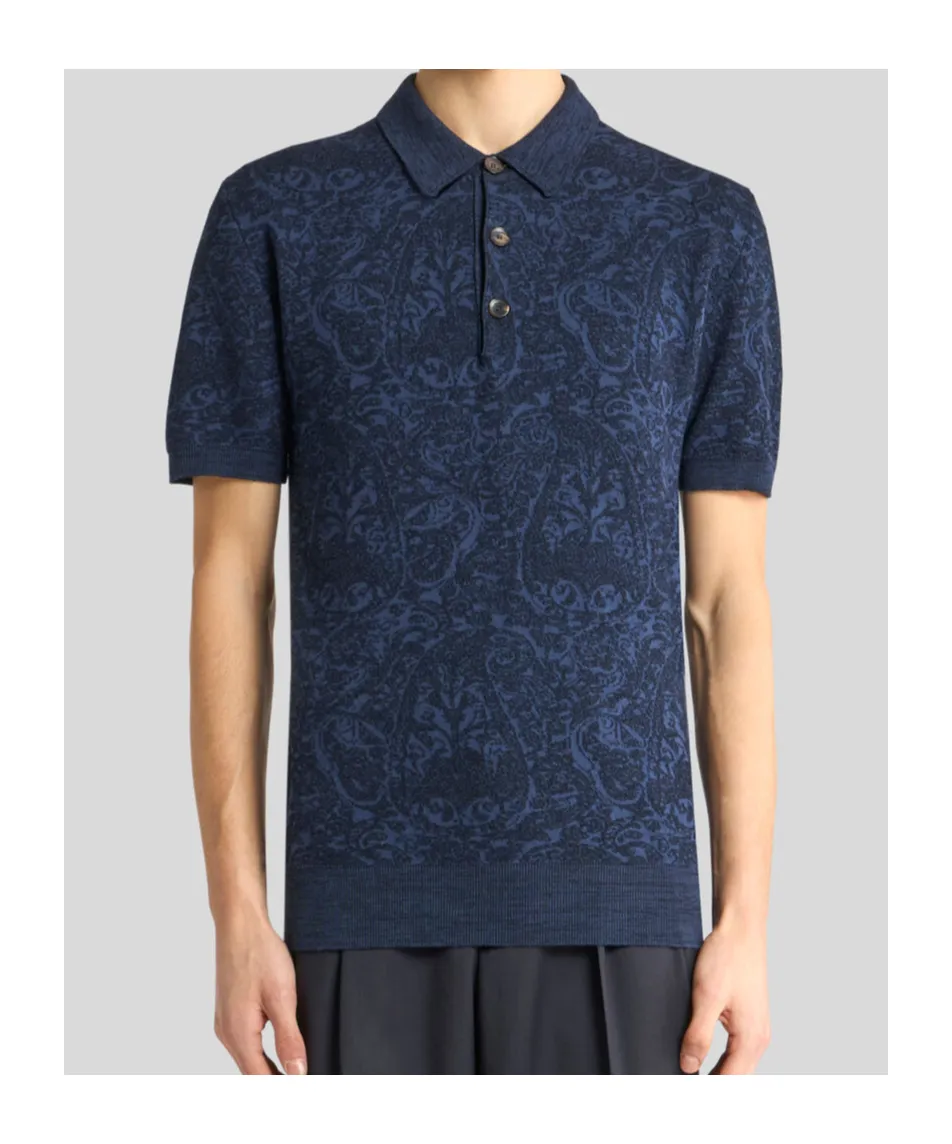 Cotton And Wool-Blend Jacquard Polo
