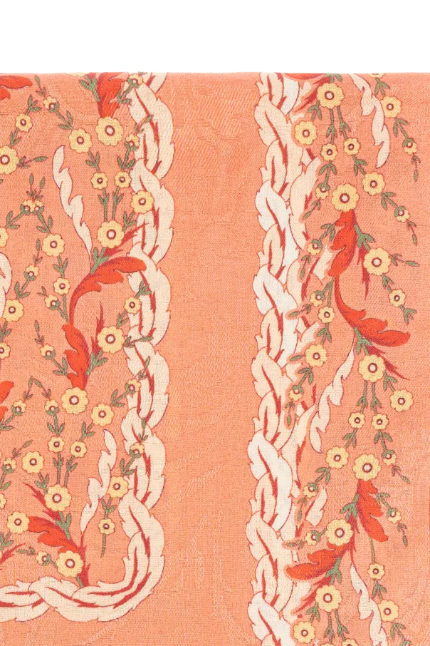 Floral Motif Frayed Edge Scarf