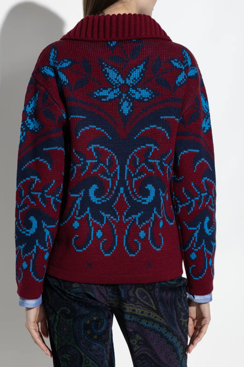 Pattern Intarsia-Knit Collar Jumper