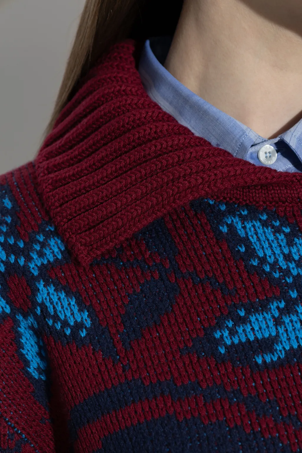 Pattern Intarsia-Knit Collar Jumper