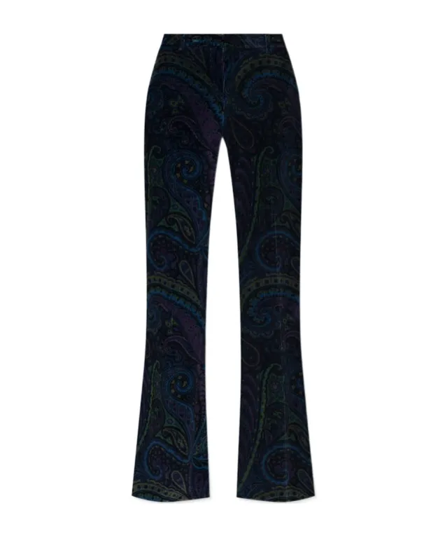 Floral Jacquard Flared Corduroy Trousers