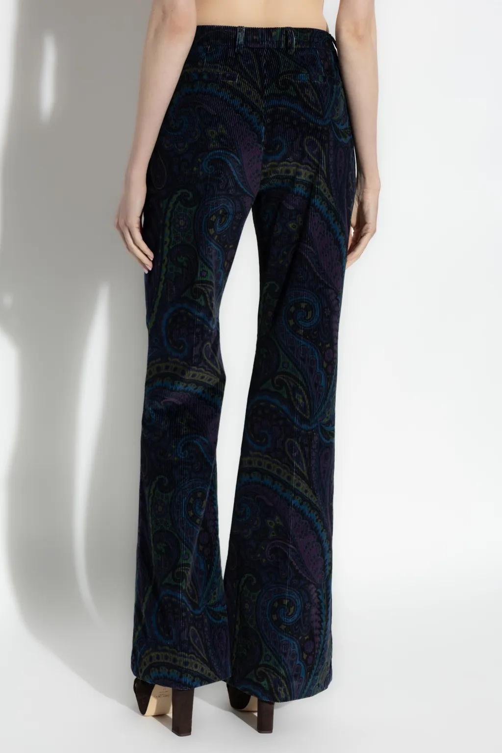 Floral Jacquard Flared Corduroy Trousers