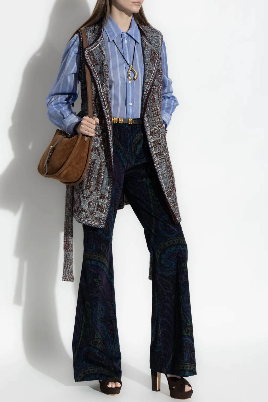Floral Jacquard Flared Corduroy Trousers