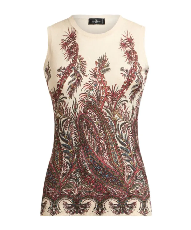 Silk And Cashmere Top With Placed Print