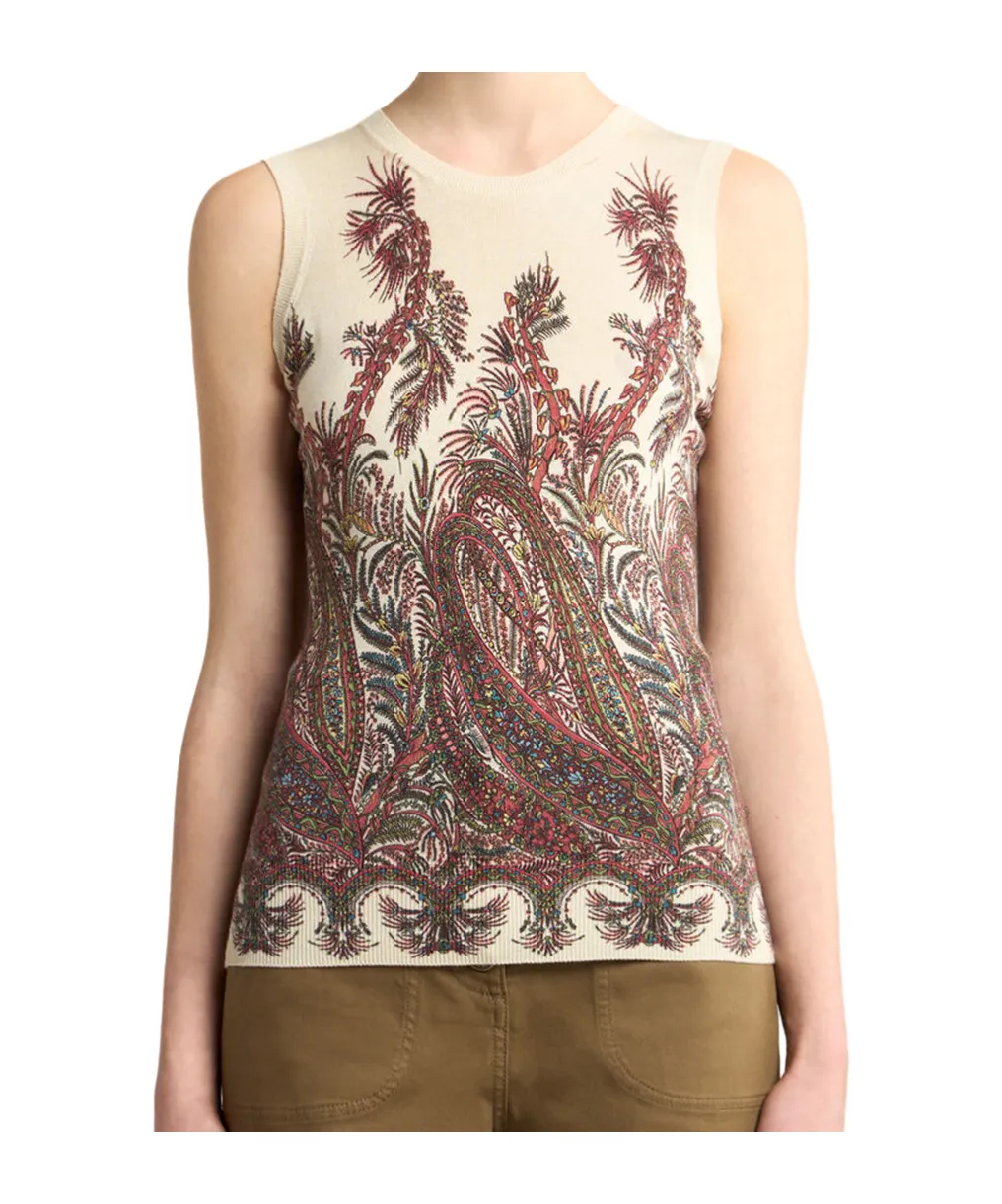 Silk And Cashmere Top With Placed Print