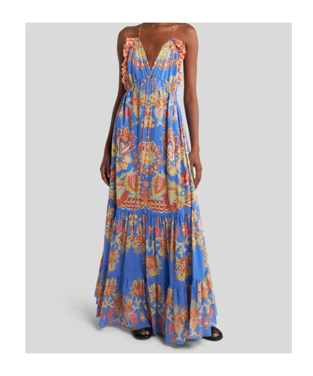Floral Printed Open-Back Sleeveless Long Dress