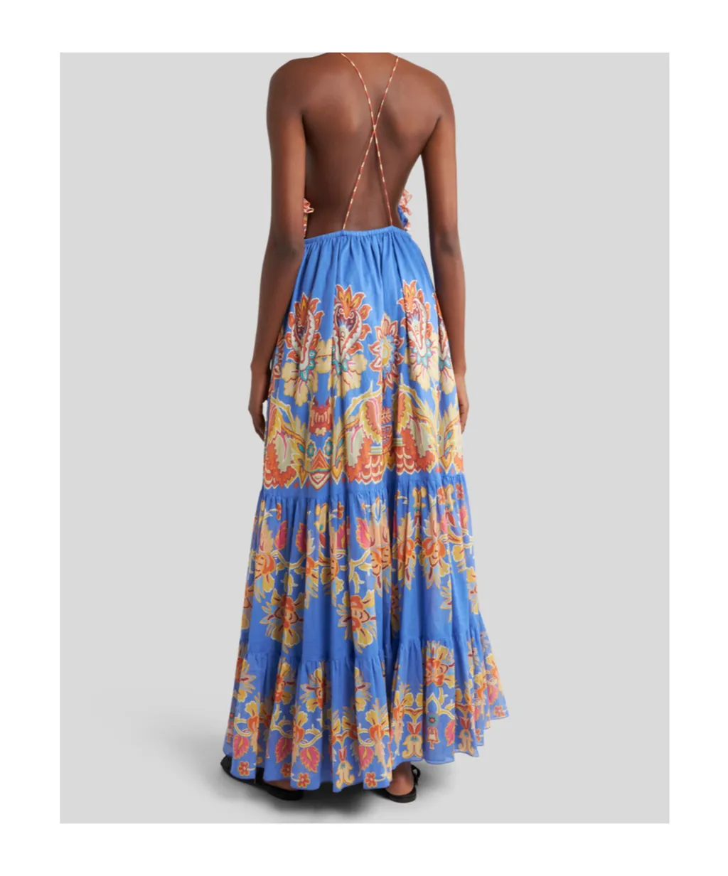 Floral Printed Open-Back Sleeveless Long Dress