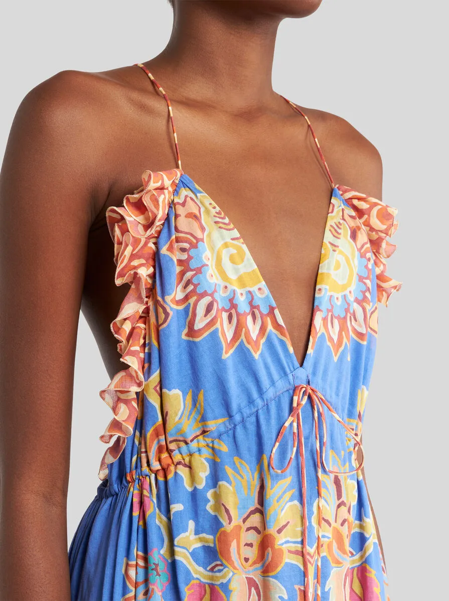 Floral Printed Open-Back Sleeveless Long Dress