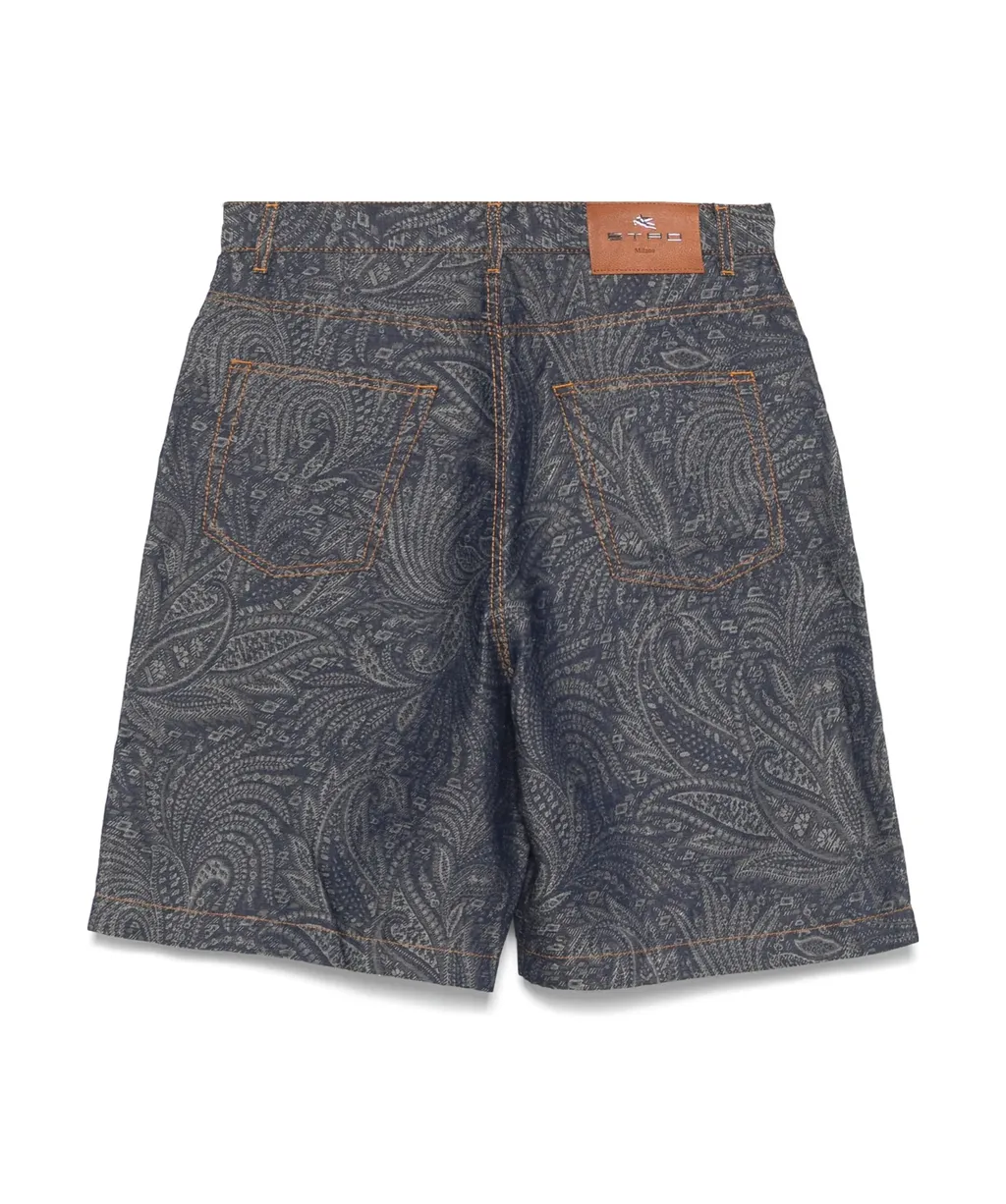 Jacquard Logo Patch Denim Bermuda Shorts