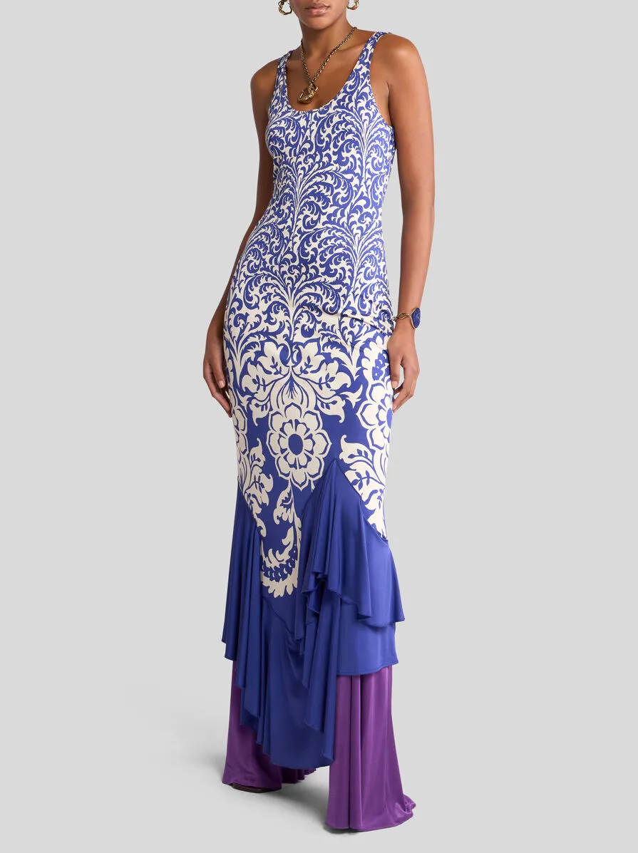 Flounce Printed Long Jersey Dress