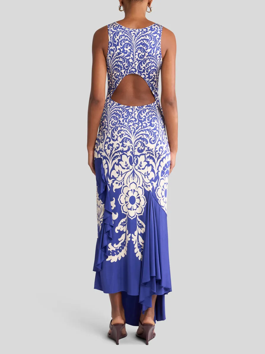 Flounce Printed Long Jersey Dress