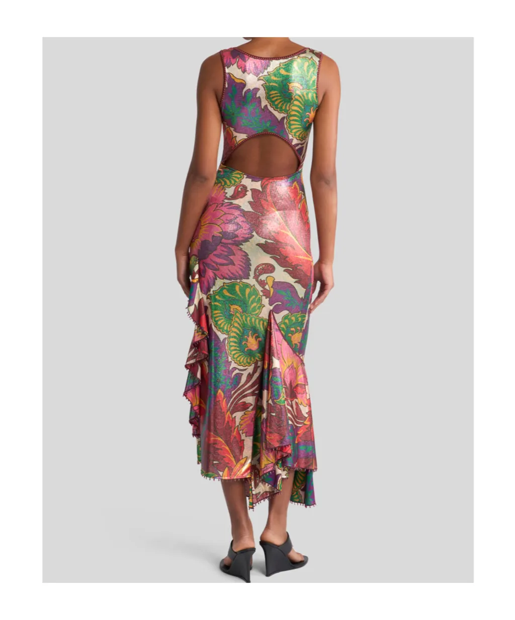 Maxi Floral Printed Laminated Jersey Dress