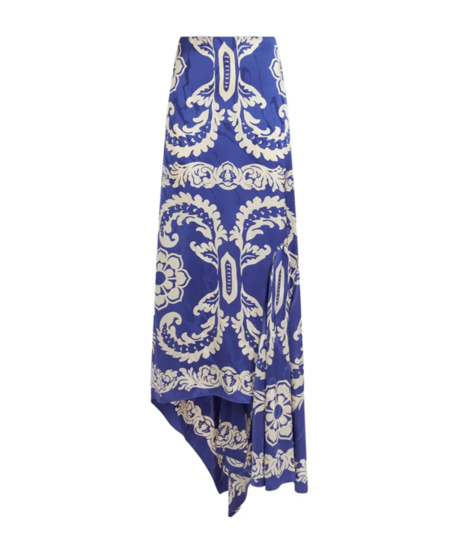 Stencil Floral Printed Asymmetric Skirt