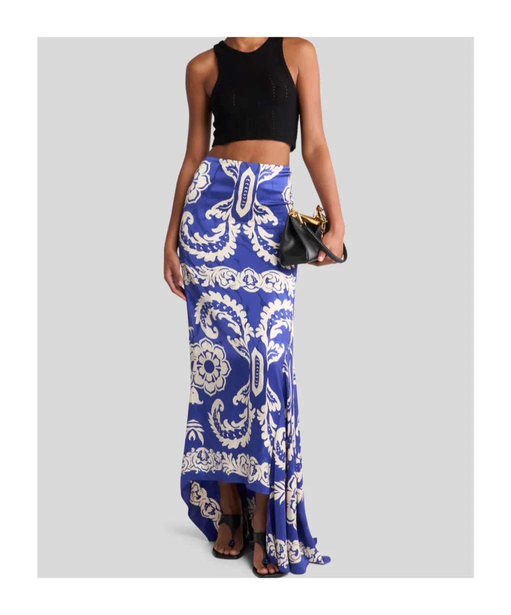 Stencil Floral Printed Asymmetric Skirt