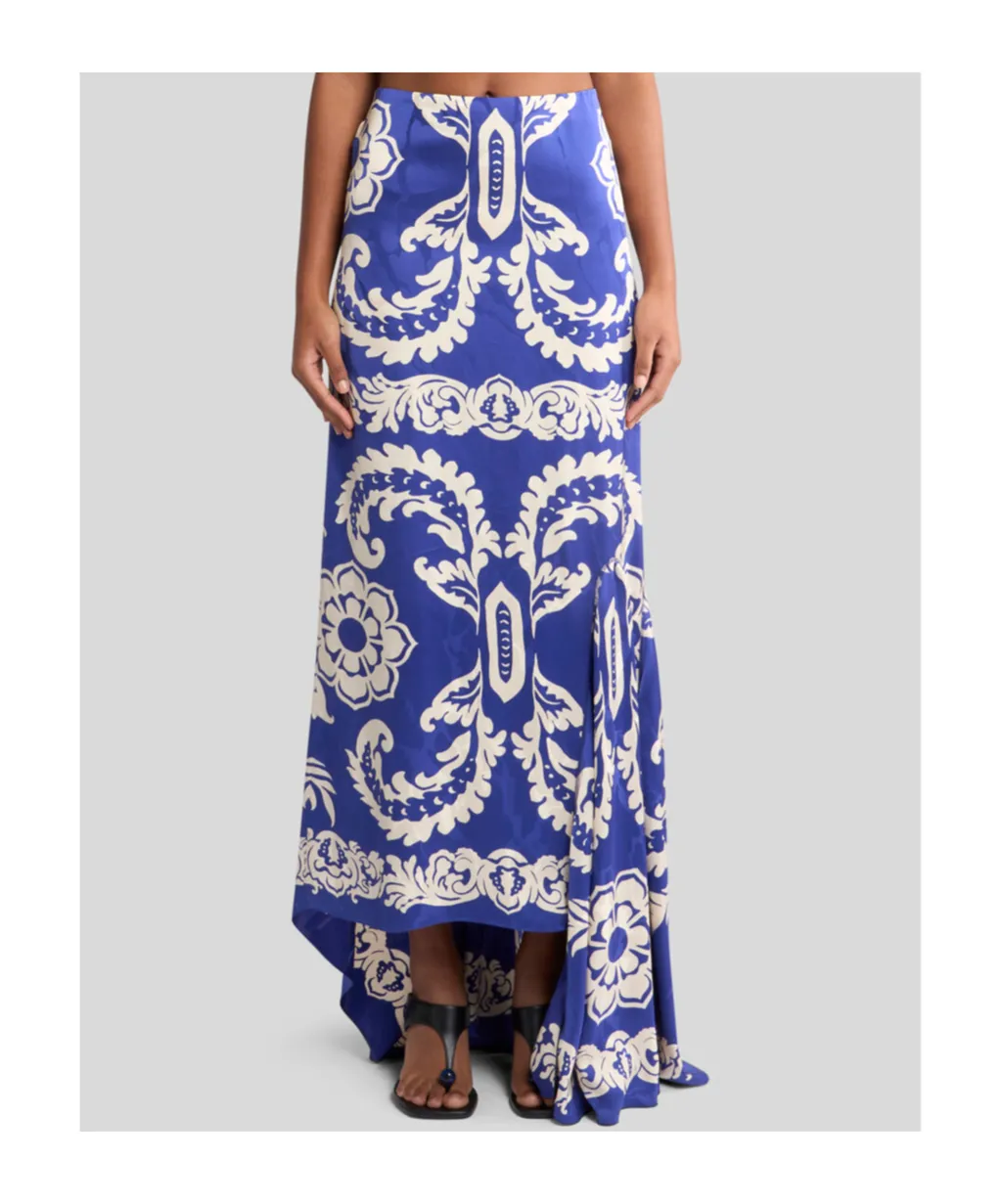 Stencil Floral Printed Asymmetric Skirt