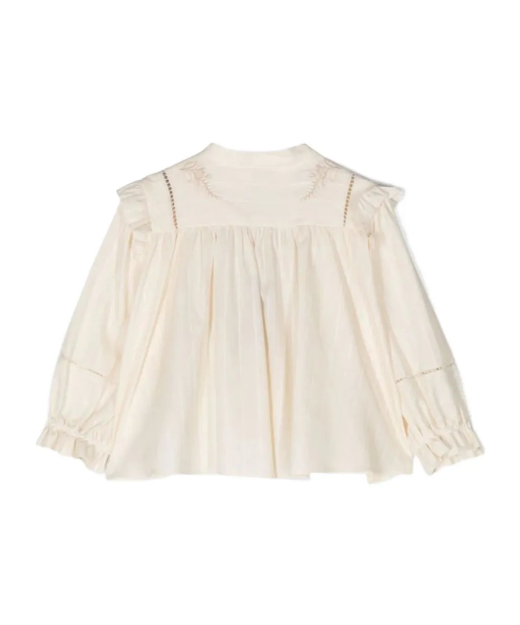Ruffled Band-Collar Blouse