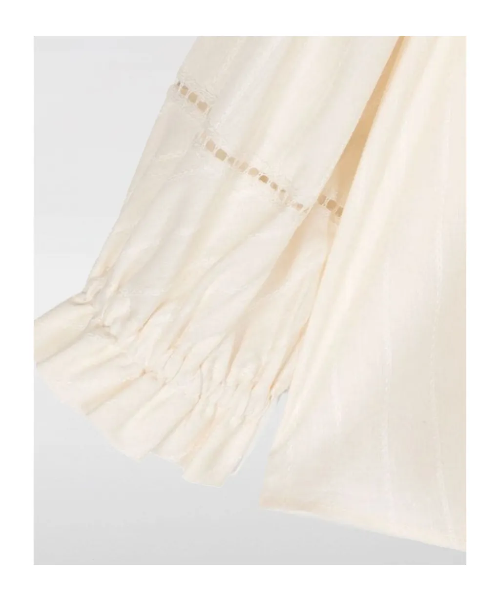 Ruffled Band-Collar Blouse