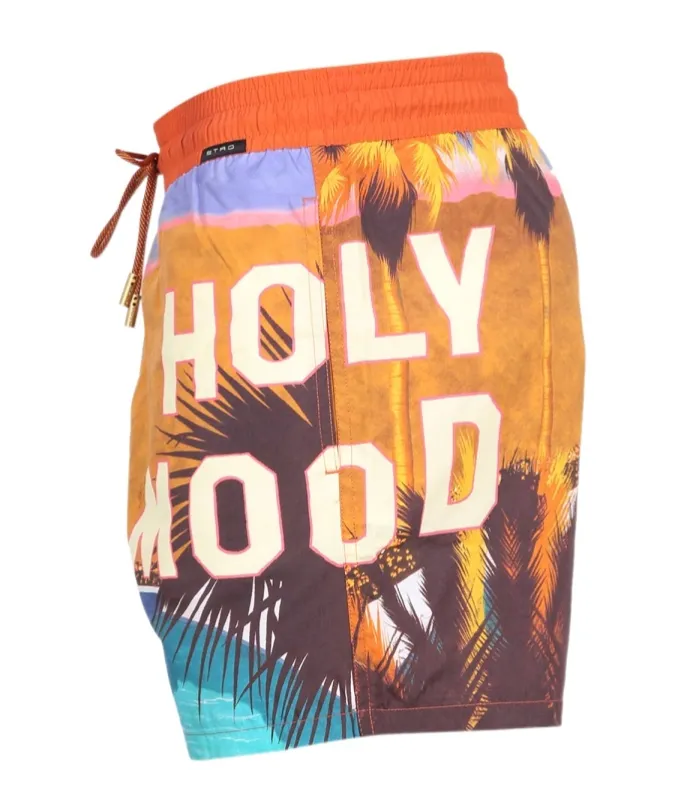 Landscape Printed Drawstring Swim Shorts