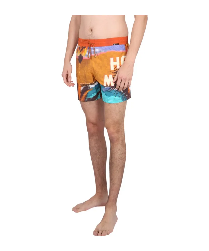 Landscape Printed Drawstring Swim Shorts