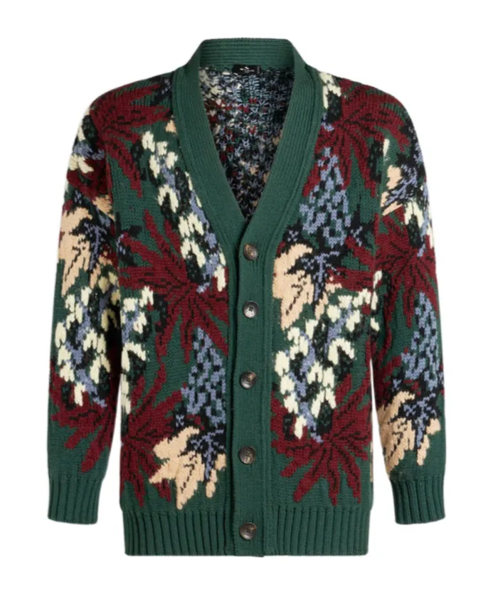 V-Neck Jacquard Knitted Cardigan