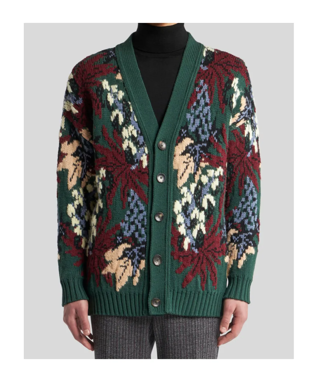 V-Neck Jacquard Knitted Cardigan