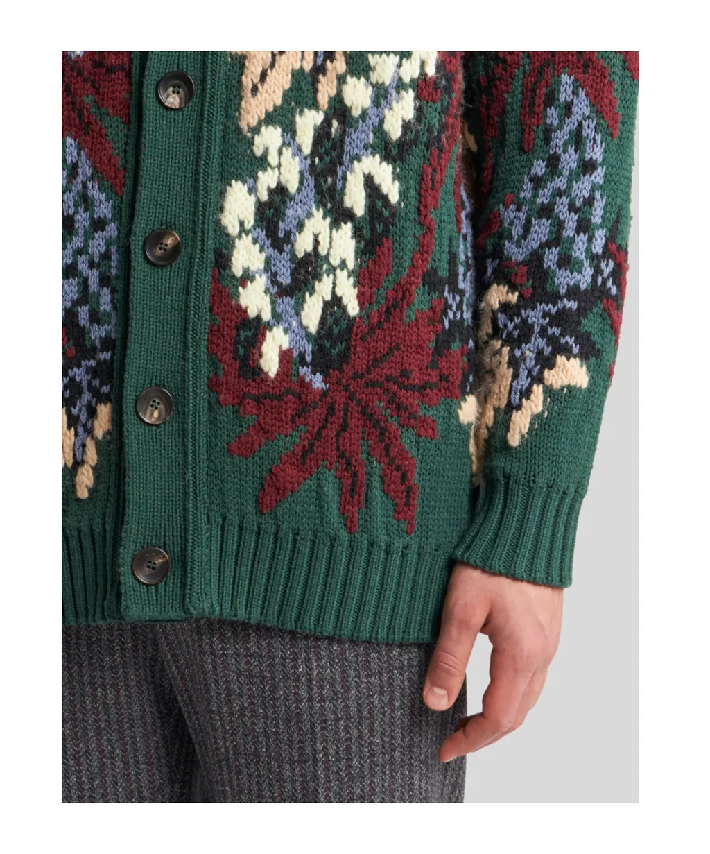 V-Neck Jacquard Knitted Cardigan