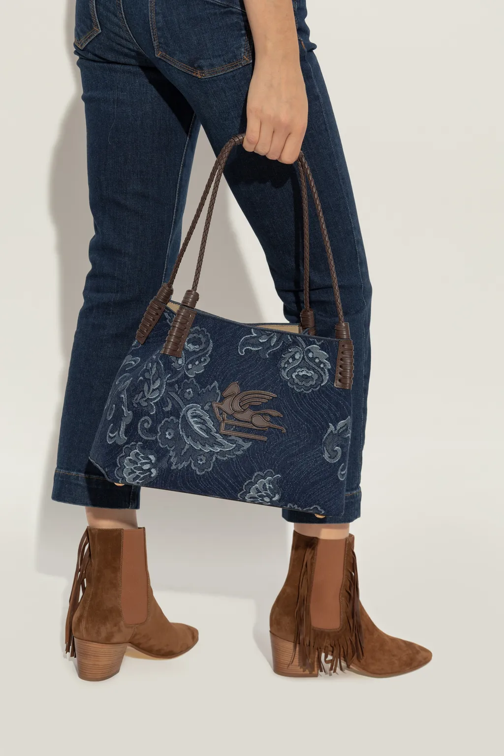 Jacquard Denim Medium Libra Tote Bag