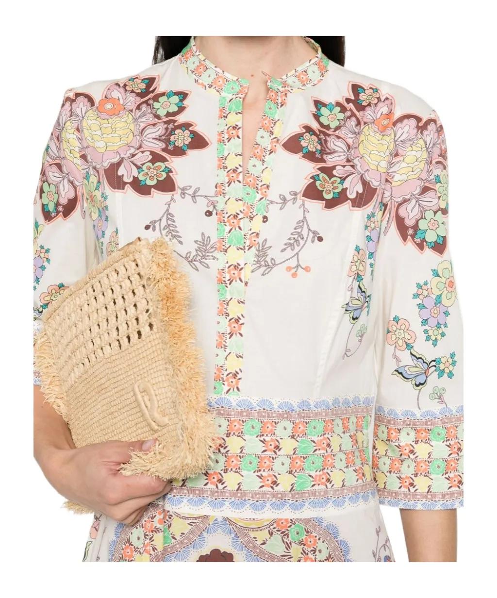 Floral-Printed Short-Sleeved Maxi Dress