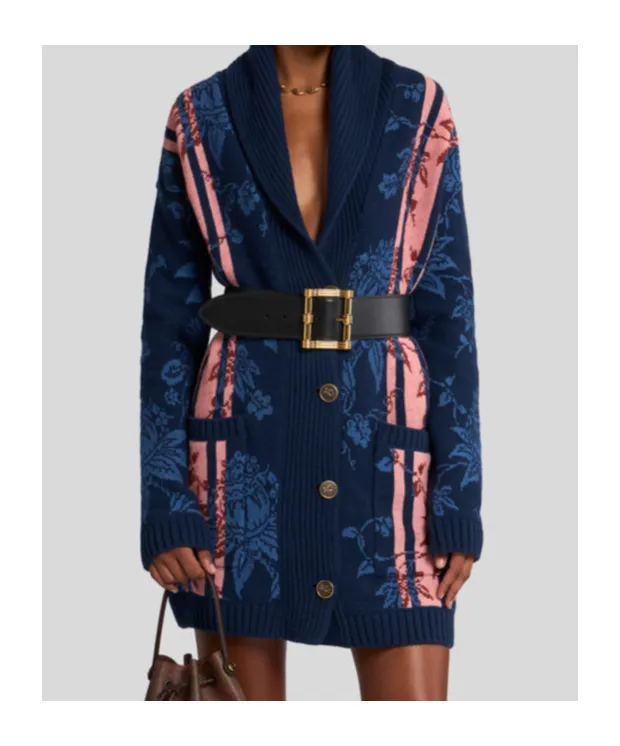 Floral Jacquard V-Neck Maxi Cardigan
