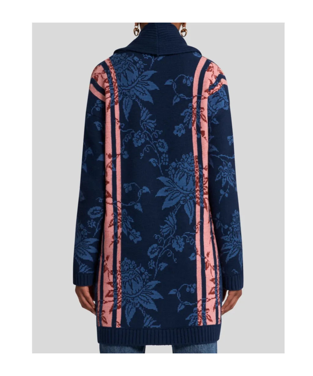 Floral Jacquard V-Neck Maxi Cardigan