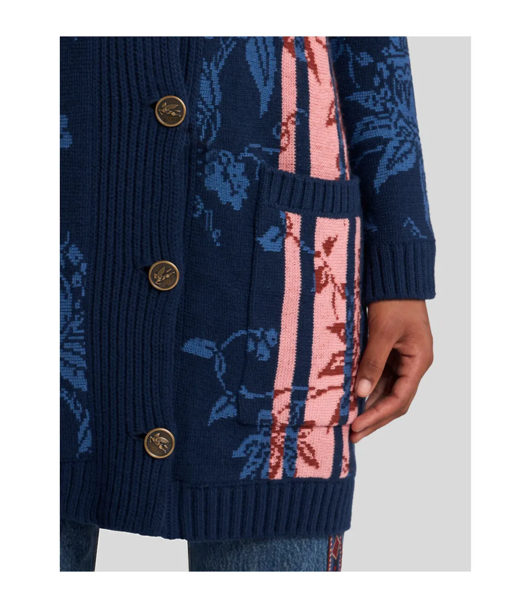 Floral Jacquard V-Neck Maxi Cardigan