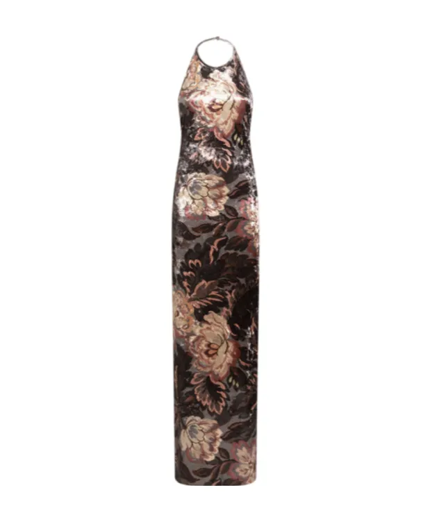Floral Foliage Printed Chenille Dress