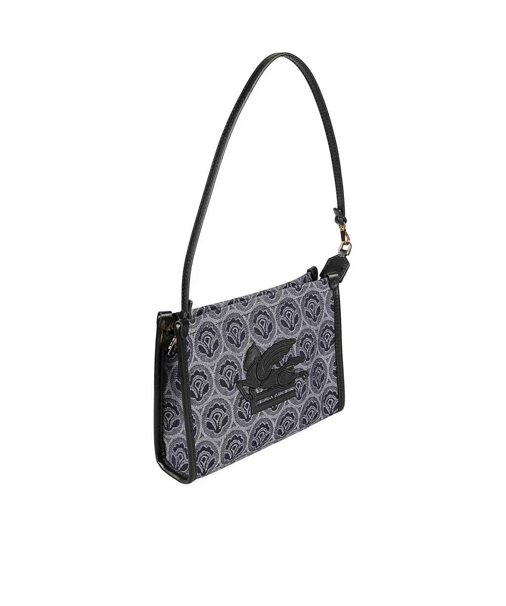 Logo Embroidered Denim Shoulder Bag
