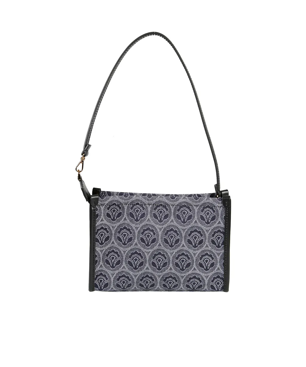 Logo Embroidered Denim Shoulder Bag