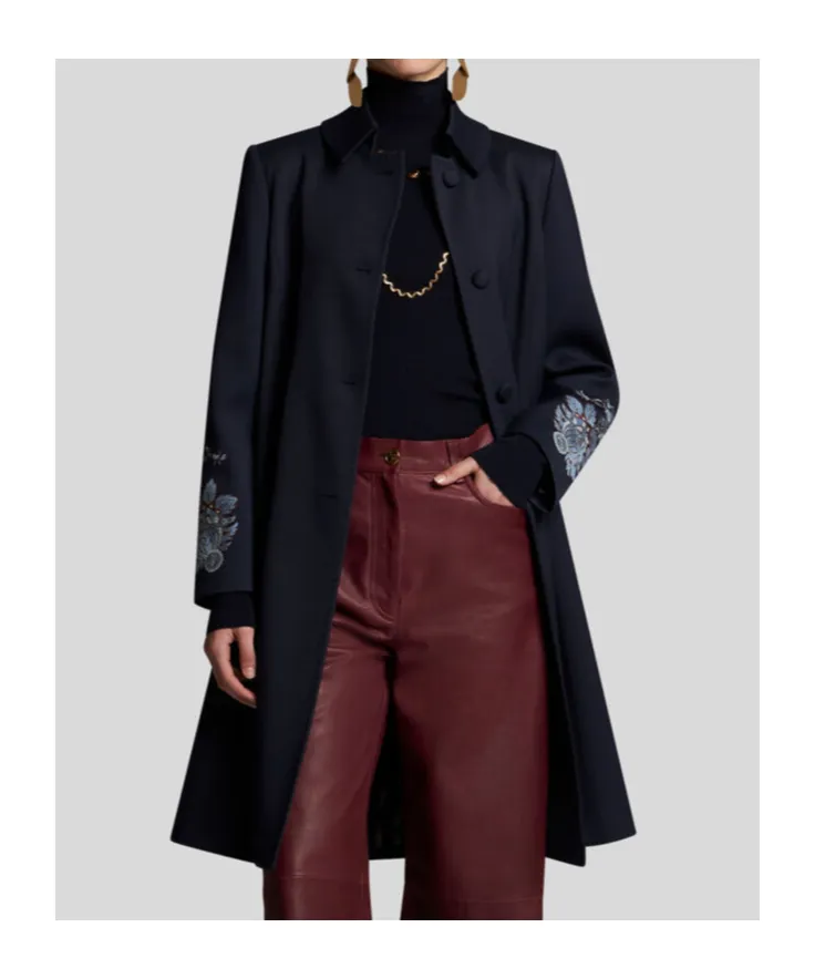 Gabardine Coat With Embroidery