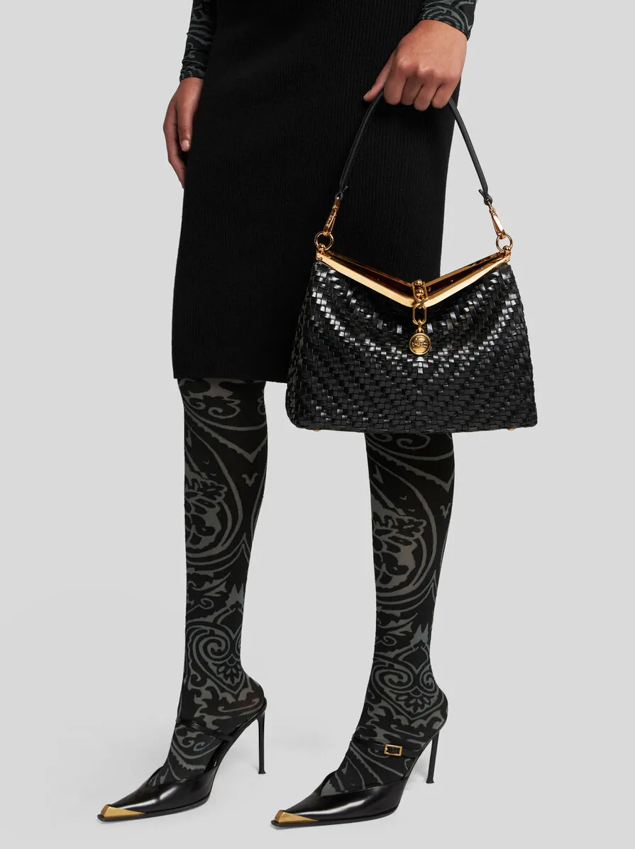 Medium Woven Vela Shoulder Bag