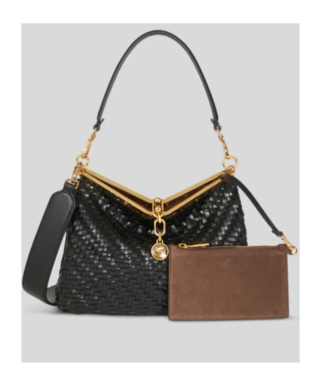 Medium Woven Vela Shoulder Bag