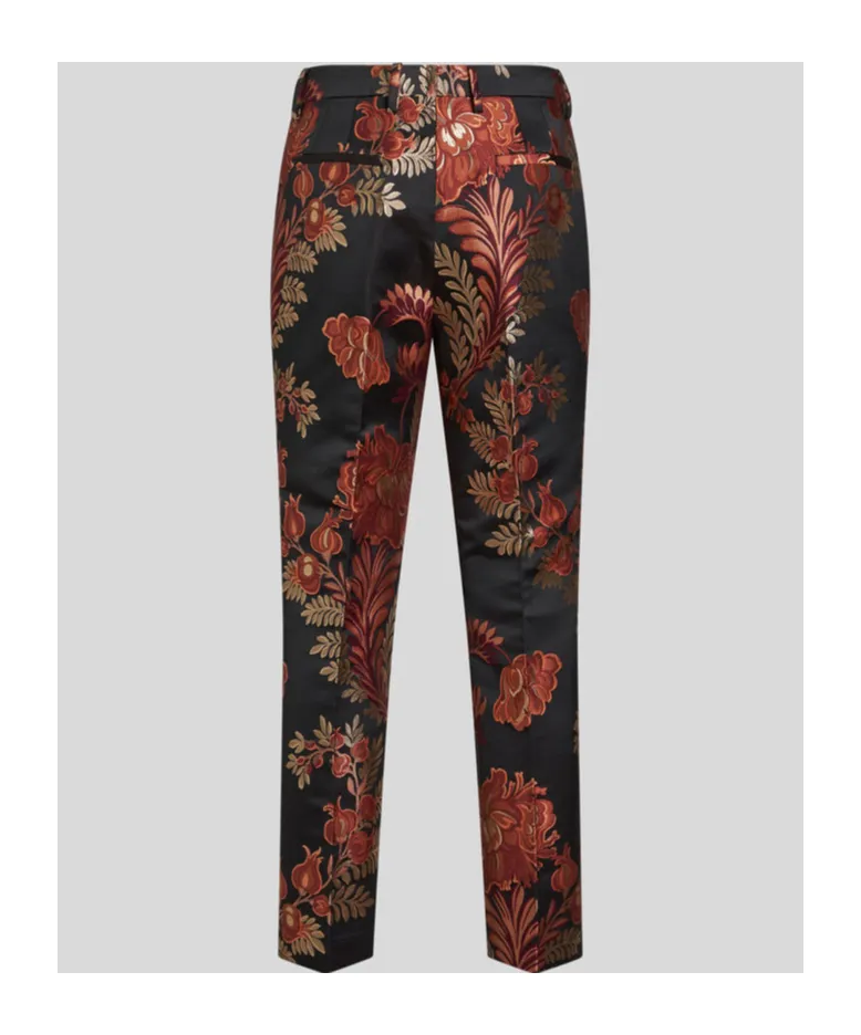 Floral-Jacquard Tapered-Leg Trousers
